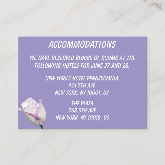 Violet Tulip Wedding Accommodations Business Cards (Front)