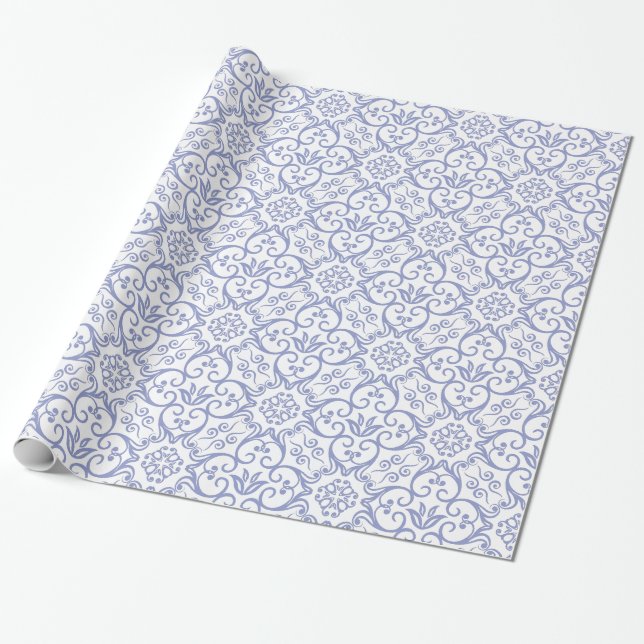 Violet Tulip & White Damask Gift Wrap (Unrolled)