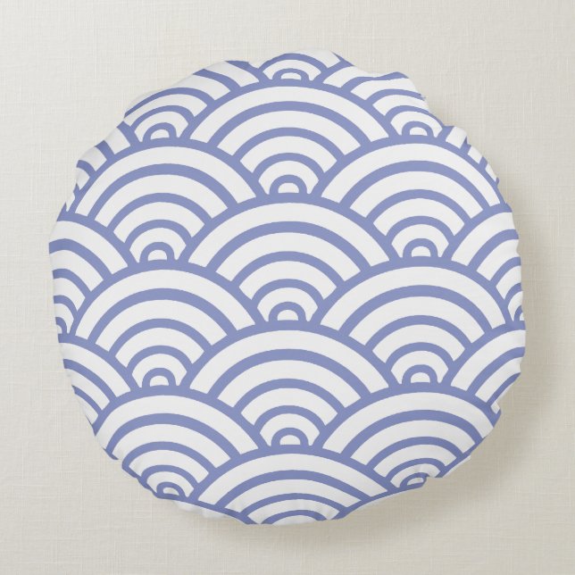 Violet Tulip & White Scallop Pattern Round Pillow (Back)