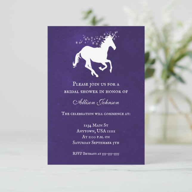 Violet Unicorn Bridal Shower Invite (Standing Front)