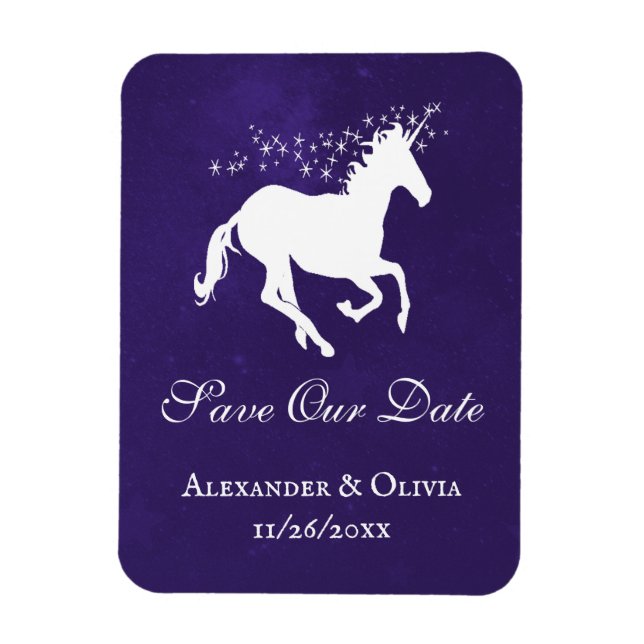 Violet Unicorn Save The Date Magnet (Vertical)