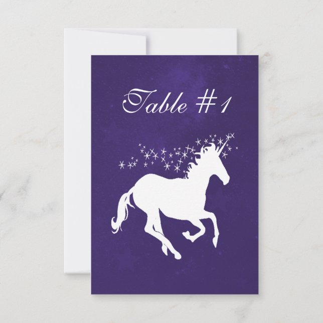 Violet Unicorn Wedding Reception Table Card (Back)