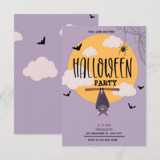 Violet Veil: Beneath the Yellow Moon Halloween Invitation