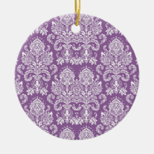 Violet Victorian Damask Ceramic Tree Decoration