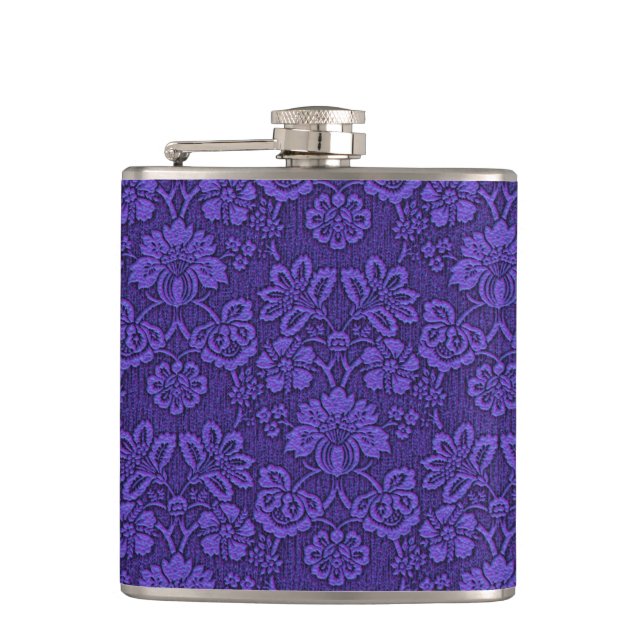 Violet Vintage Damask Pattern Hip Flask (Front)