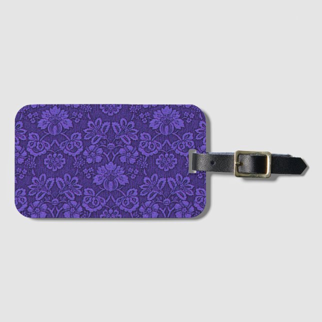 Violet Vintage Damask Pattern Luggage Tag (Front Horizontal)