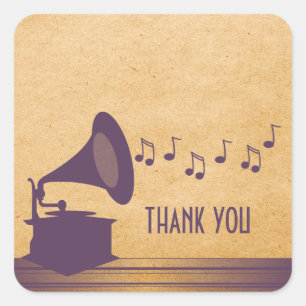 Violet Vintage Gramophone Thank You Stickers