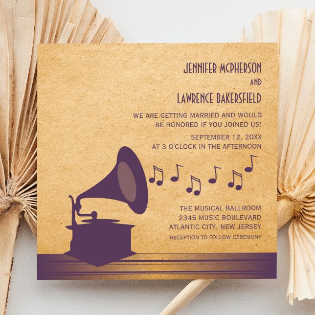 Violet Vintage Gramophone Wedding Invite (Violet Vintage Gramophone Wedding Invite)