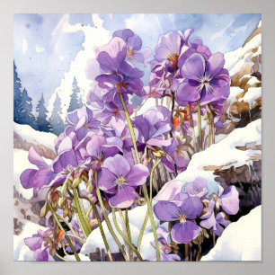Violet Wall Art, Floral Square Poster