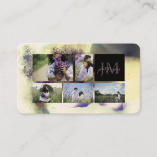 Violet Watercolor Abstract Photo Collage Monogram Business Card