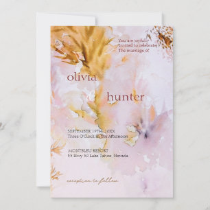 Violet Watercolor Autumn Leaves Wedding Invitation