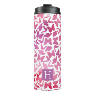 Violet Watercolor Butterflies Pattern Thermal Tumbler