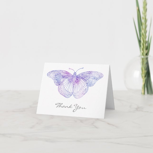 Violet Watercolor Butterfly Thank You Card (Front)