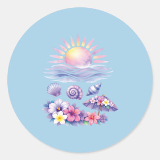 violet watercolor creative beach classic round sticker