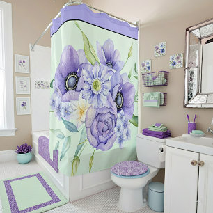 Violet watercolor floral shower curtain