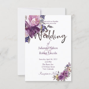 Violet watercolor floral wedding invitation