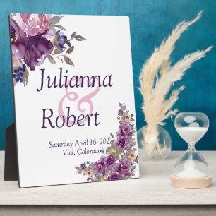 Violet watercolor floral wedding plaque