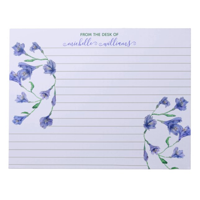Violet Watercolor Flowers Lined Personalised Notepad (Front)