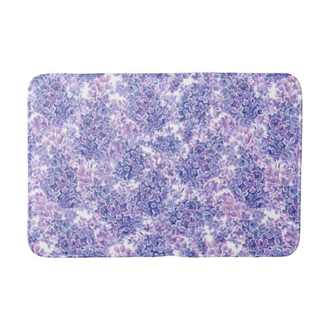 Violet watercolor lilac flowers bath mat (Front)