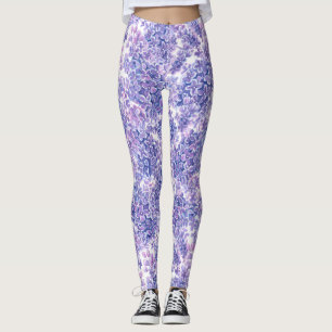 Violet watercolor lilac flowers leggings