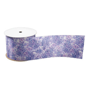 Violet watercolor lilac flowers satin ribbon