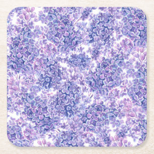 Violet watercolor lilac flowers square paper coaster