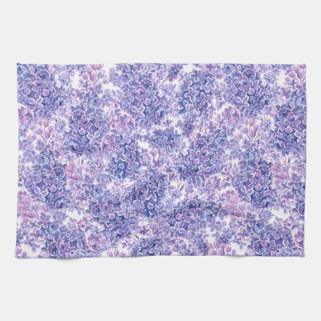 Violet watercolor lilac flowers tea towel (Horizontal)