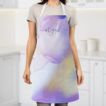 Violet Watercolor Luxe Personalised Name Monogram Apron<br><div class="desc">Easily personalise this glamourous style abstract lilac watercolor paint and faux gold spray background with your custom details.</div>