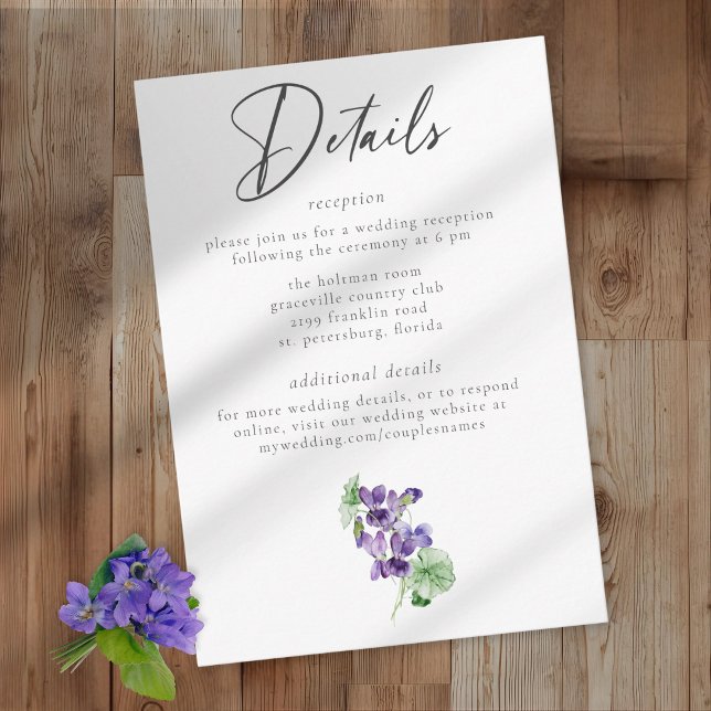 Violet Watercolor Minimalist Elegant Wedding Enclosure Card (Creator Uploaded)