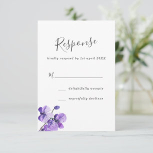 Violet Watercolor Orchids Wedding RSVP Card