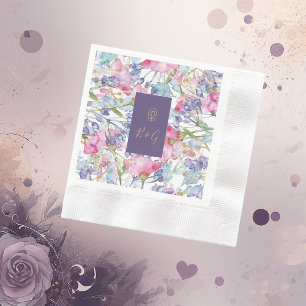 violet watercolor wildflower greenery foliage napkin