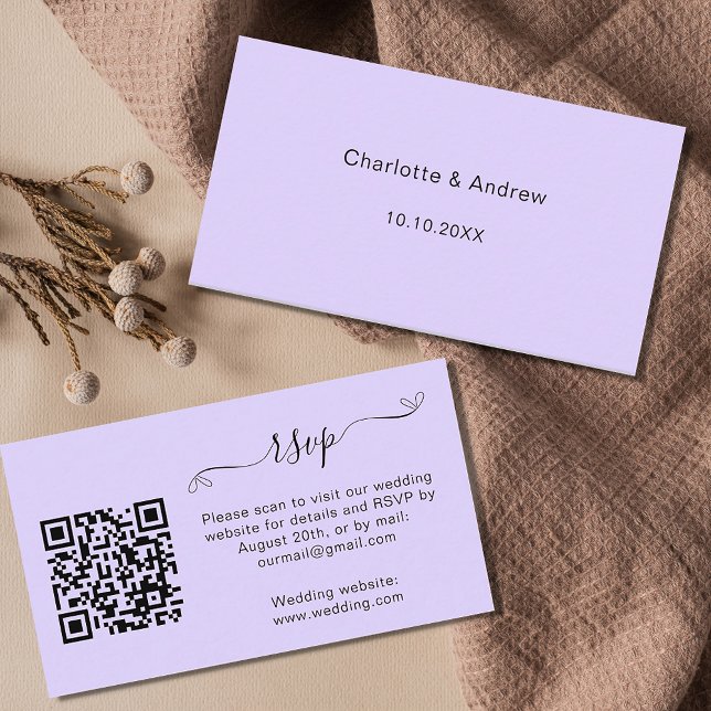 Violet wedding response website QR code RSVP Enclosure Card (Creator Uploaded)