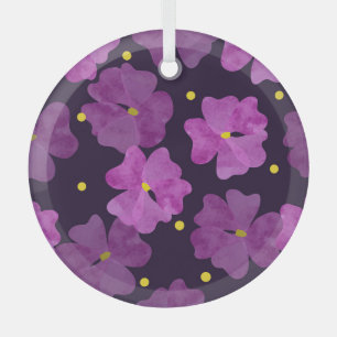 Violet Whispers: Floral Watercolor Elegance Glass Tree Decoration
