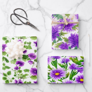 Violet Whispers, Purple Floral Wrapping Paper Sheet