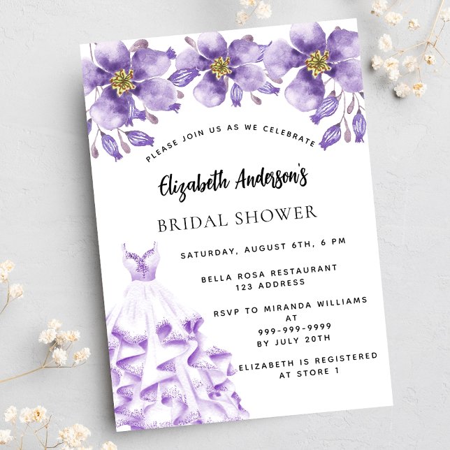 Violet white floral dress elegant Bridal Shower Invitation (Creator Uploaded)