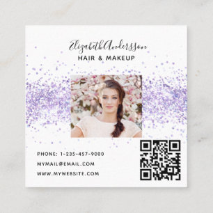 Violet white profile photo qr code square business card