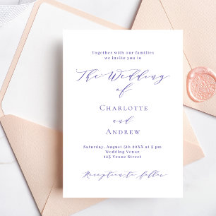 Violet white simple formal script luxury wedding invitation