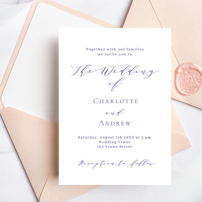 Violet white simple formal script luxury wedding invitation (Creator Uploaded)
