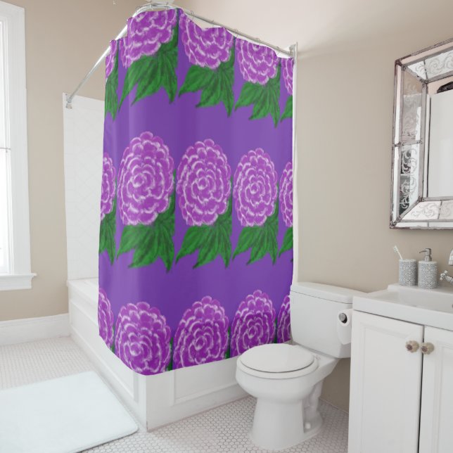 Violet White Watercolor Flowers Shower Curtain (In Situ)