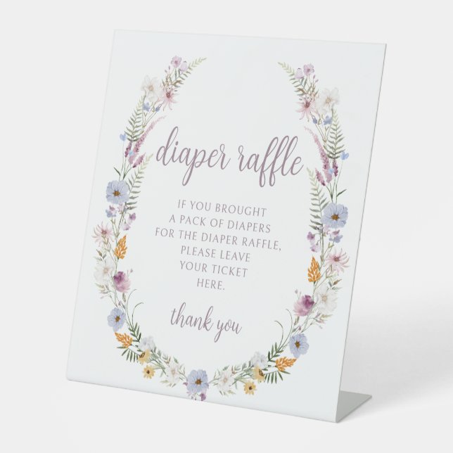 Violet wildflower baby girl diaper raffle sign (Front)