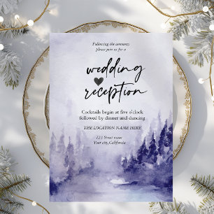 Violet Winter Landscape Snow Reception  Invitation