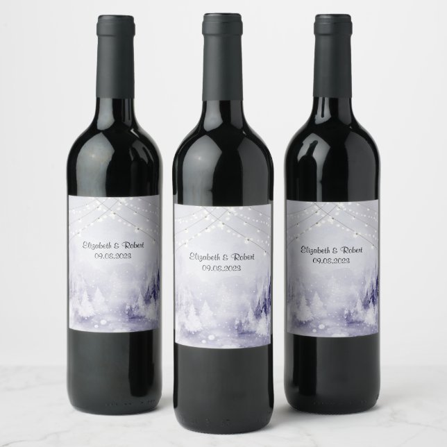 Violet Winter Landscape Snow Wine Label (Bottles)