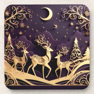 Violet Winter Whimsy – Moonlit Deer Christmas Coaster