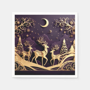 Violet Winter Whimsy – Moonlit Deer Christmas Napkin