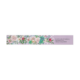 Violet with White Dots and Flowers Wedding Wrap Around Label