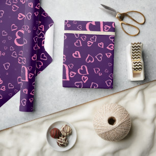 Violet Wrapping Paper with Pastel Pink Hearts