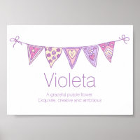 Violeta name meaning purple pink drawn bunting