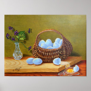 Violets and Basket of Eggs Poster