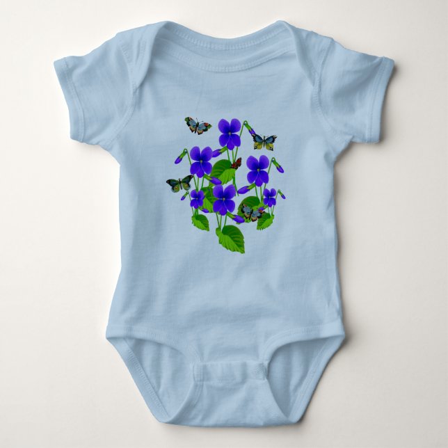 Violets and Butterflies Baby Bodysuit (Front)