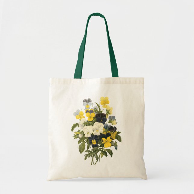 Violets and Pansy Flowers Botanical Art Tote Bag (Front)